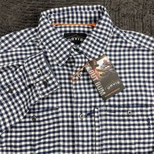 Orvis Men's M Blue White Gingham Check Long Sleeve Performance Flannel Shirt NWT
